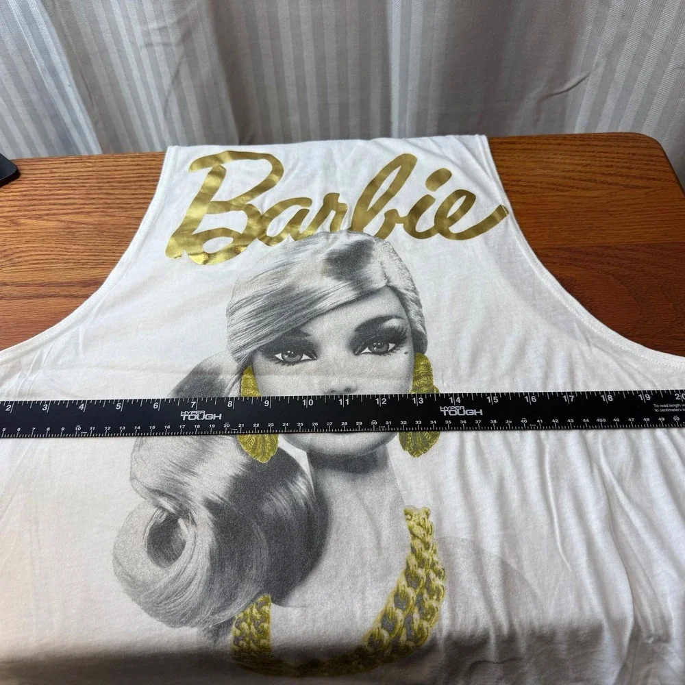 Barbie tank cutoff gold white sz large chain fashion y2k vintage pop retro‎